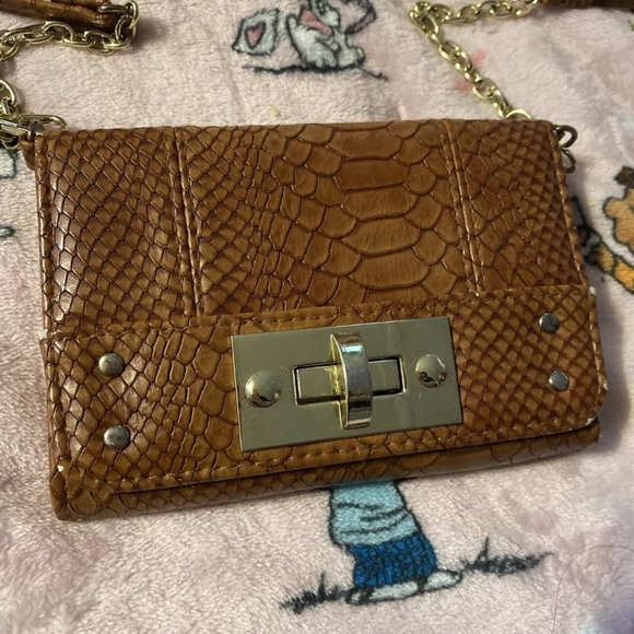 Unbranded Brown Reptile Skin Mini Crossbody Purse Bag Turn Latch Wallet Inserts - Picture 2 of 3